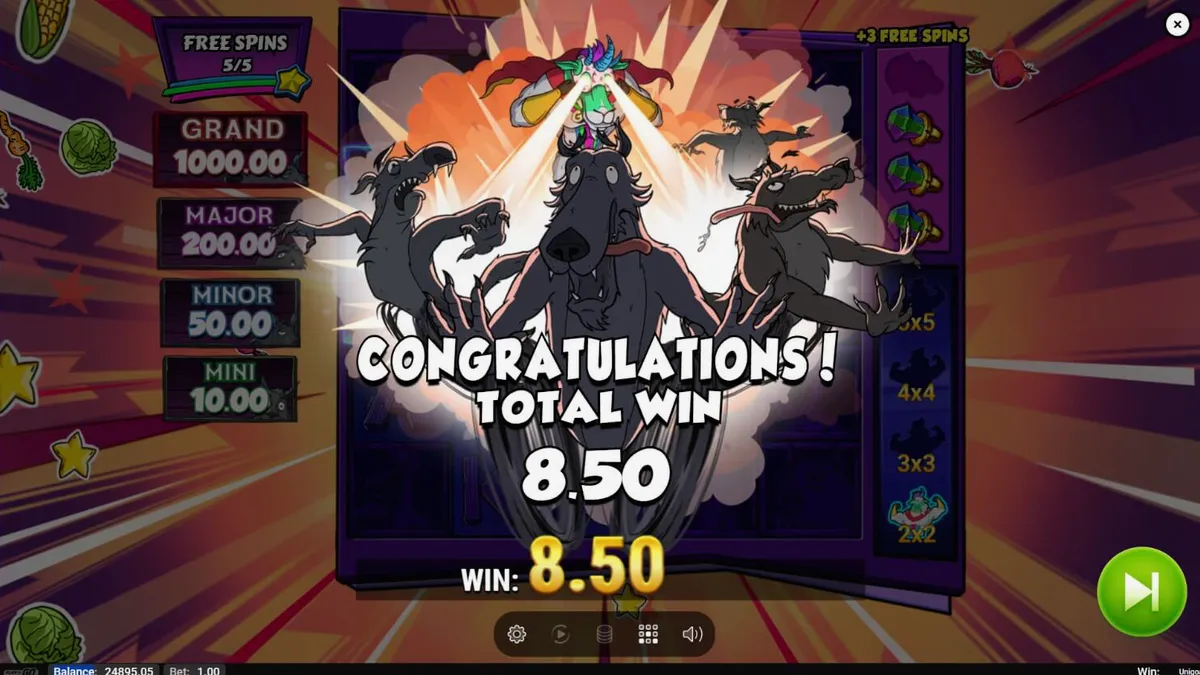 Tampilan antarmuka seluler slot Unigoat dengan karakter kambing ajaib