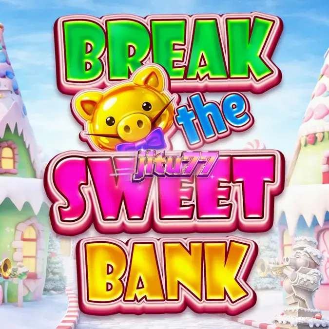 Tampilan visual ceria dari slot Break the Sweet Bank dengan tema permen dan celengan babi.